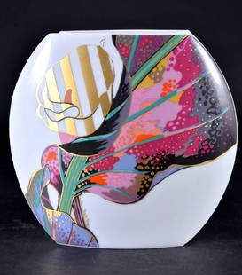 Rosenthal Porcelain Signed Folded Vase: Brigitte Doege artist, Farfalla 198 vase, German Op Art Modernist Cubism design, 7.5" tall x approximately 8.5" at widest body point.