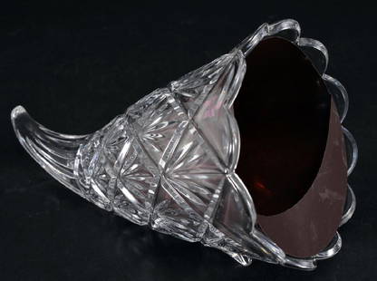 Marquis Waterford Cornucopia Display: Two-footed, w/plastic liner, Made in Czech Republic, 9" long.