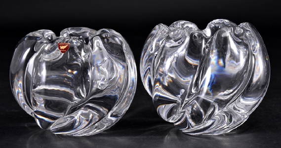 Pair Orrefors Crystal Signed Rose Bowls