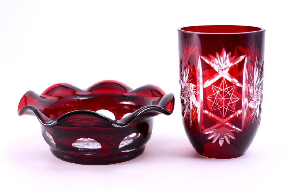 Ruby Cut to Clear Glass & Dish (1 of 4)