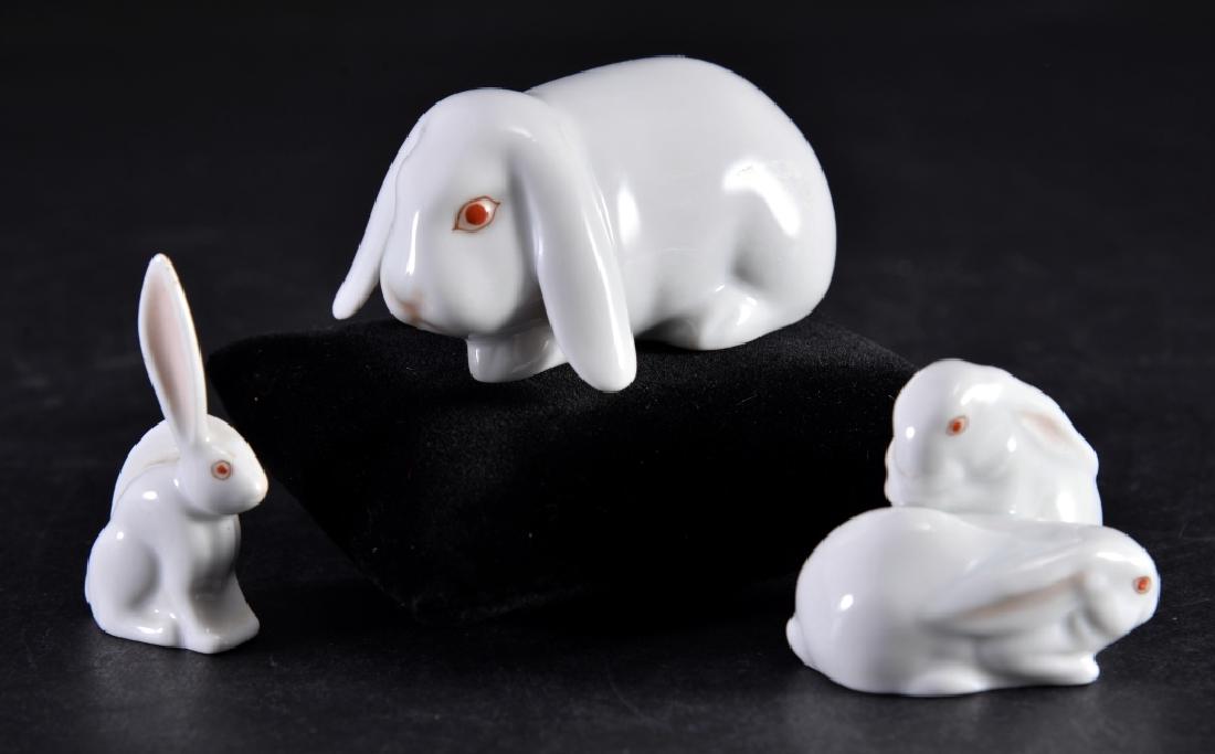 Three Herend Natural White Rabbit Figurines (1 of 4)