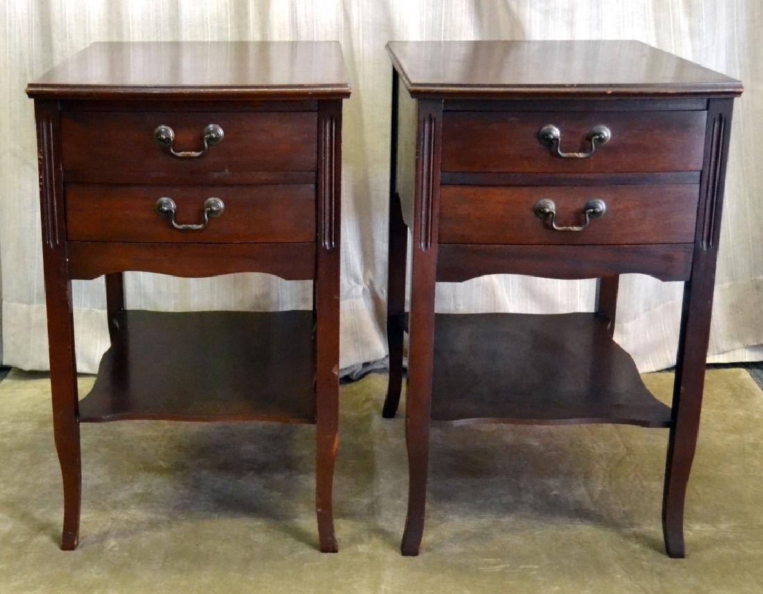 Pair Mahogany 2-Drawer End Tables (1 of 4)