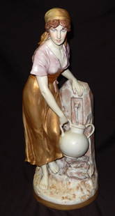 Royal Dux Lovely Woman at Fountain 10564/58: Handpainted porcelain, 23" tall.