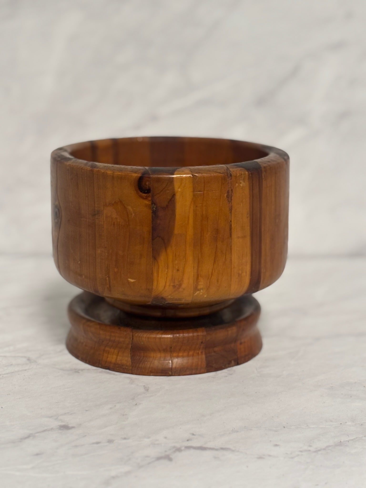 Mid Century turned wood pedestal bowl