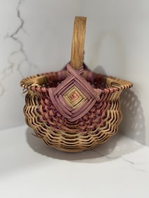 Colorful Splint Wood Buttocks Gathering Basket with Bentwood Handle