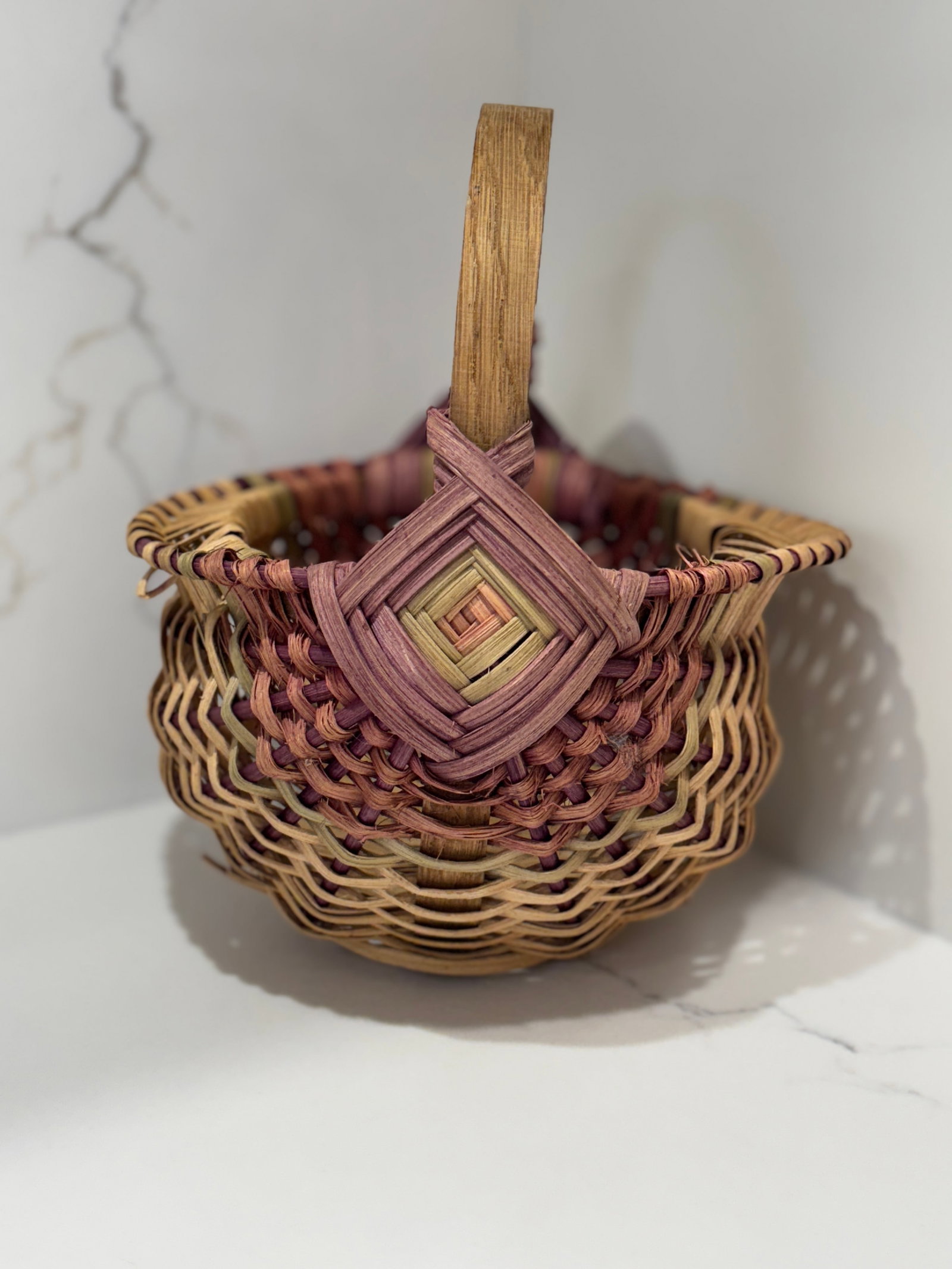 Colorful Splint Wood Buttocks Gathering Basket with Bentwood Handle (1 of 3)