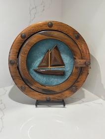 Nostalgic Wood Porthole Nautical Folk Art Shadowbox