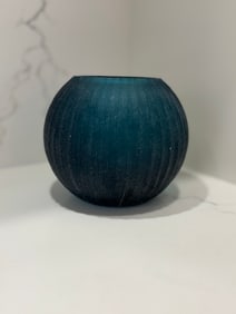 Dreamy blue-green etched glass globe vase