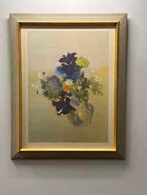 Framed Print of Ian Woodner's Original Watercolor "Black Iris, Daisies & Cyclamen"