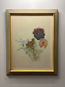 Framed Print of Ian Woodner's Original Watercolor "Anemones, Laurel & Fern"