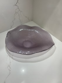 Vintage Mikasa Philodendron Art Glass Bowl in Lavender by Larry Laslo