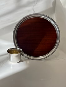 Midcentury Silverplate and Wood Grain Formica Engraved Golf Trophy Drink Tray with Silverplate Golf