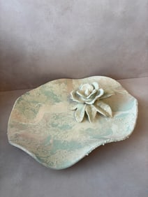 Handcrafted Sculptural Display Bowl with Flower Accent