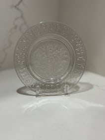 Early Pressed Glass Alphabet Dish with Bouquet
