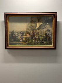 Antique Framed Church Scene Color Intaglio