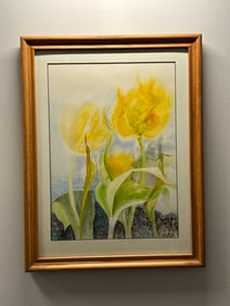 Lively Yellow Tulip Watercolor Pencil Artwork