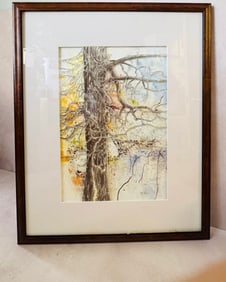 Cut and Layered Watercolor Tree by Artist Pat Hix Frammed and Matted