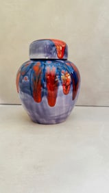 Vintage Studio Art Pottery Ginger Jar with a Vivid Drip Glaze
