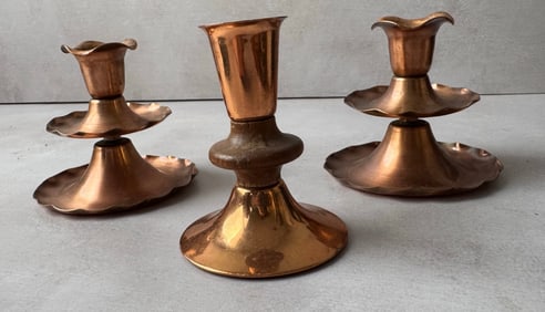 Midcentury Copper Taper Candle Holders