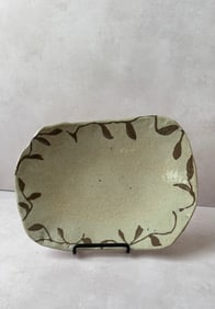 Vintage Ceramic Serving Platter with Earthy Hand Painted Vines
