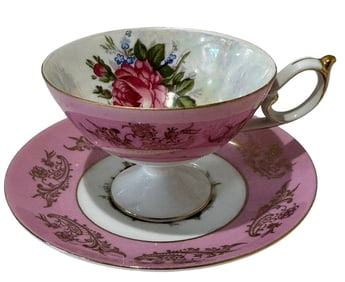 Royal Halsey Pink Lusterware Teacup and Saucer