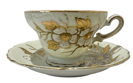 Meissen Demitasse Gold Floral Teacup and Saucer