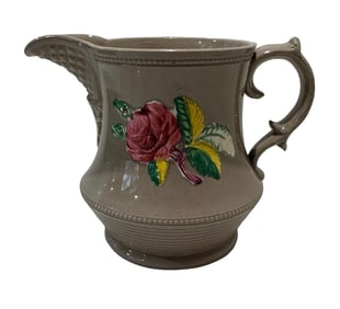 Victorian Staffordshire Sprigged Drabware Small Pitcher, England