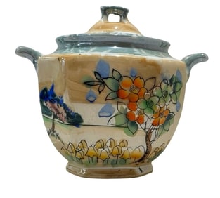 Vintage Japanese Peach Lusterware Sugar Bowl