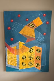 Contemporay Abstract Oil Painting Featuring Geometric Mosaic Nature