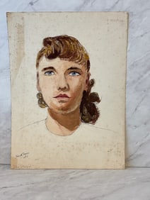 1950's Watercolor Portrait of Young Woman, Signed and Dated by the Artist