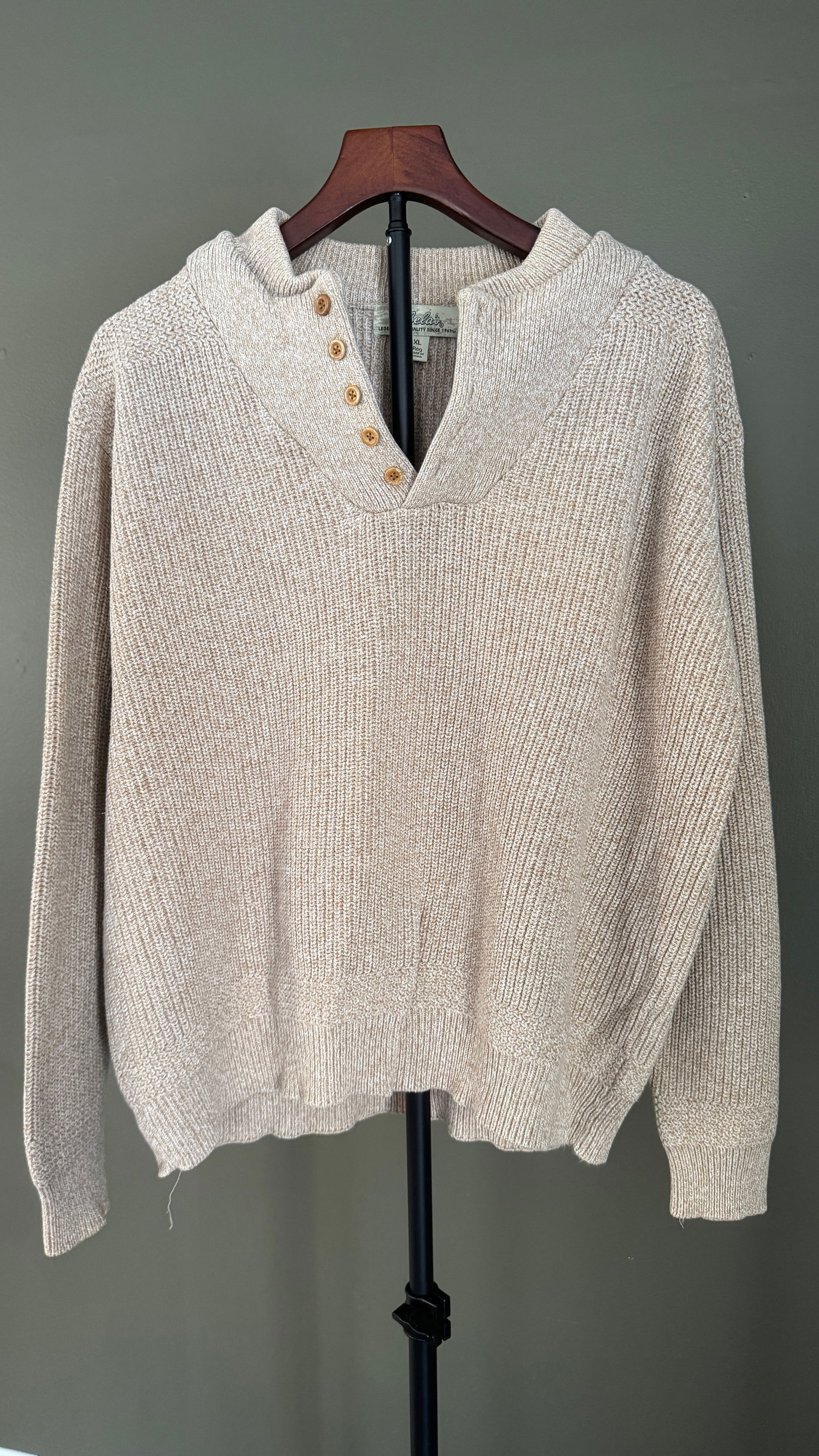 Cabela's Beige Henley Knit Cotton Sweater, Men's XL (1 of 5)