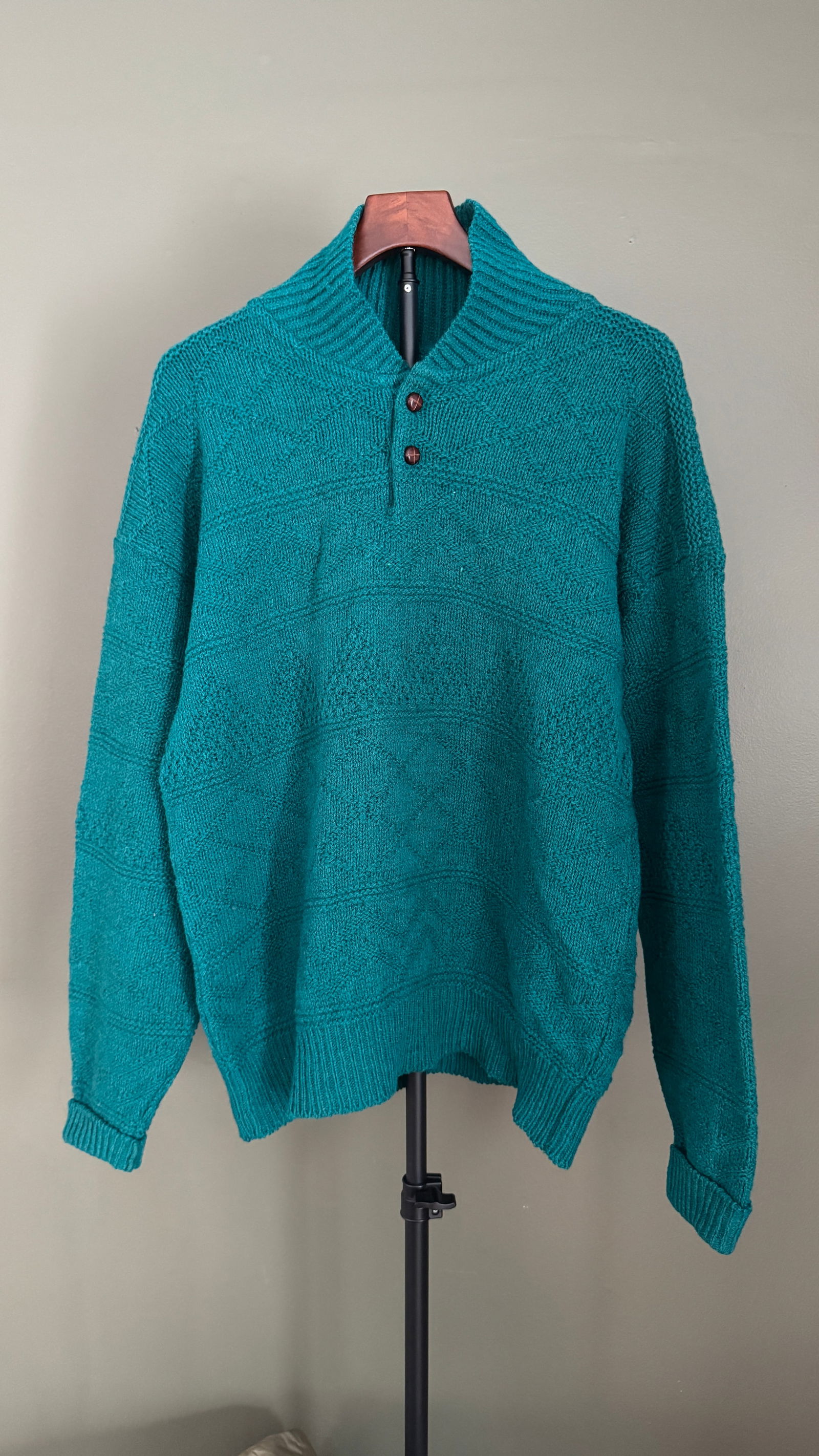 Pendleton Men's Teal Wool Henley Sweater, USA Made (1 of 4)