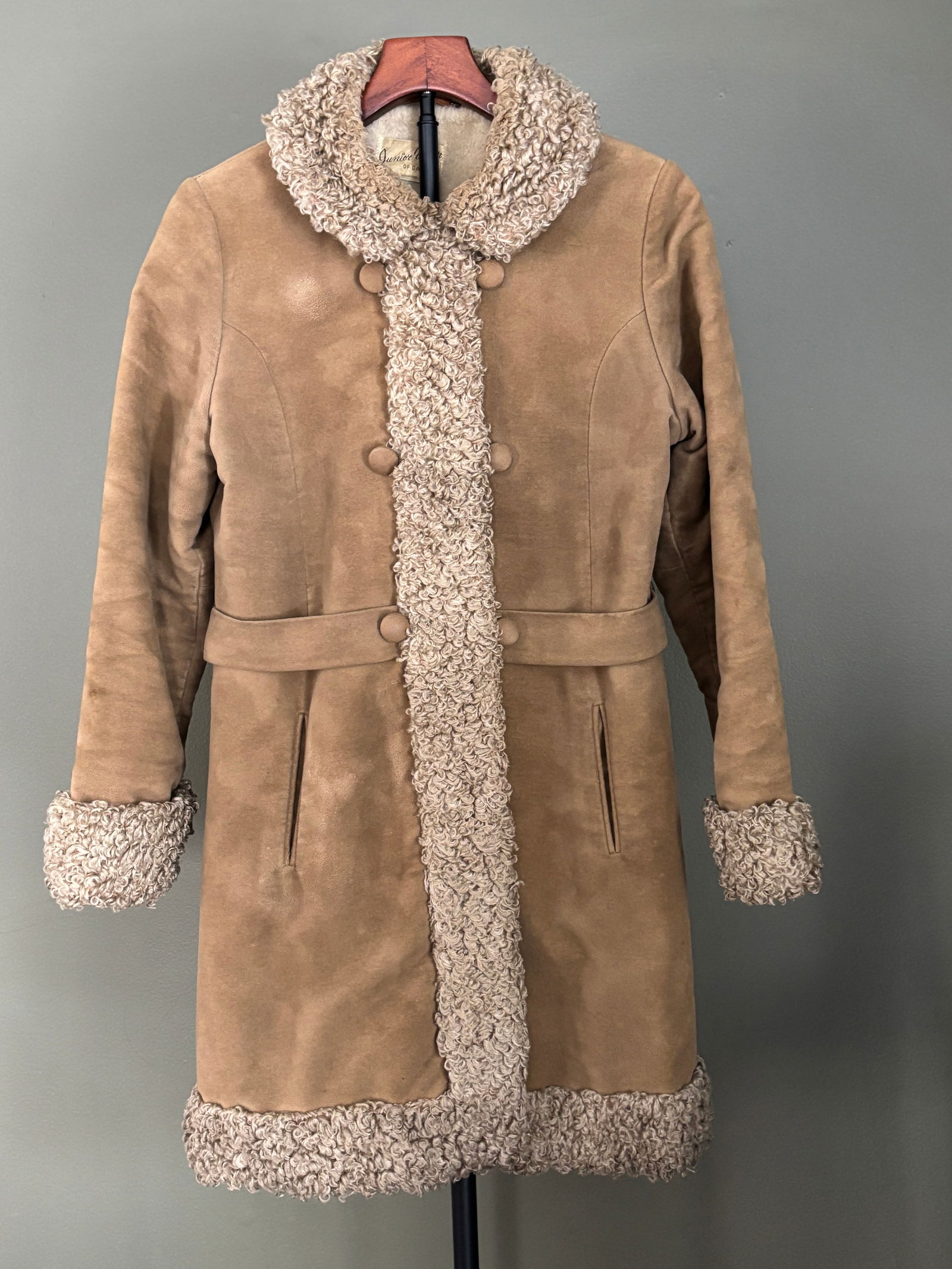 Vintage Women's Double-Breasted Junior Wear of Canada Faux Suede/Shearling Coat (1 of 6)