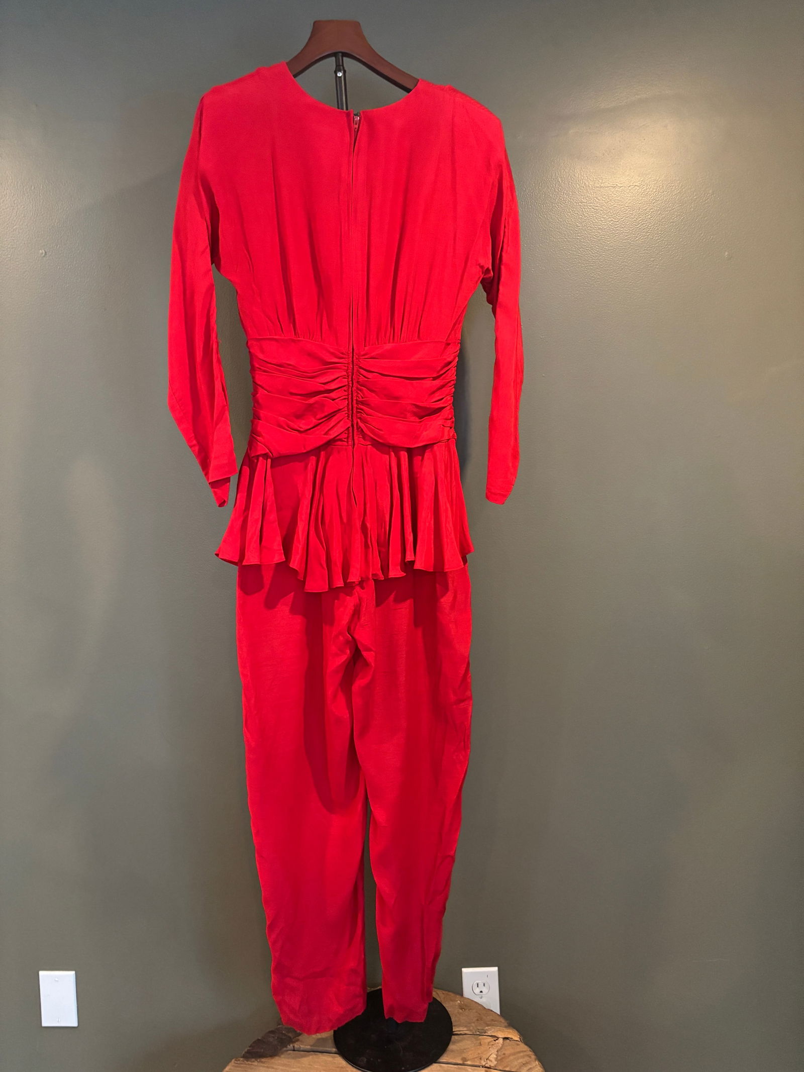 Vintage Women's Red Draped Jumpsuit with Shoulder Pads, Size vintage 13/14, Made in USA (1 of 2)