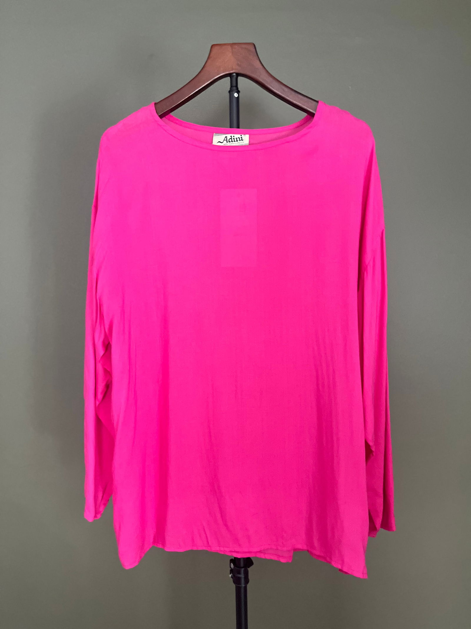 Adini New York London Fuchsia Rayon Long-Sleeve Top, Size L: Women's long-sleeve top by Adini New York"“London in a bold fuchsia pink rayon. Lightweight and fluid with a simple round neckline, relaxed drape, and straight hem. Made in India. An easy, versa