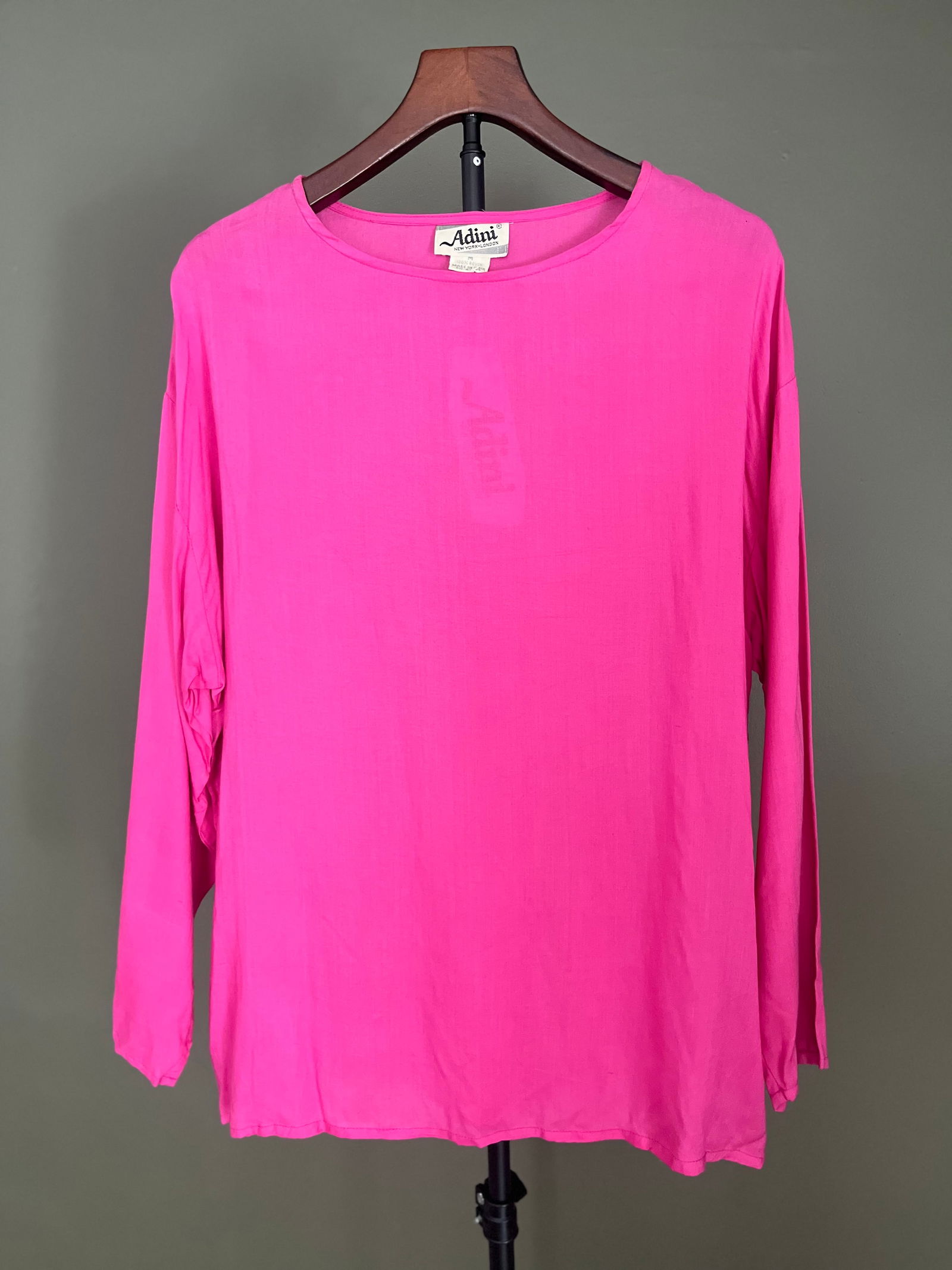 Adini New York London Fuchsia Rayon Long-Sleeve Top, Size M: Women's long-sleeve top by Adini New York"“London in vivid fuchsia pink rayon. Lightweight and fluid with a wide round neckline, relaxed fit, and straight hem. Made in India. A bold yet minimali
