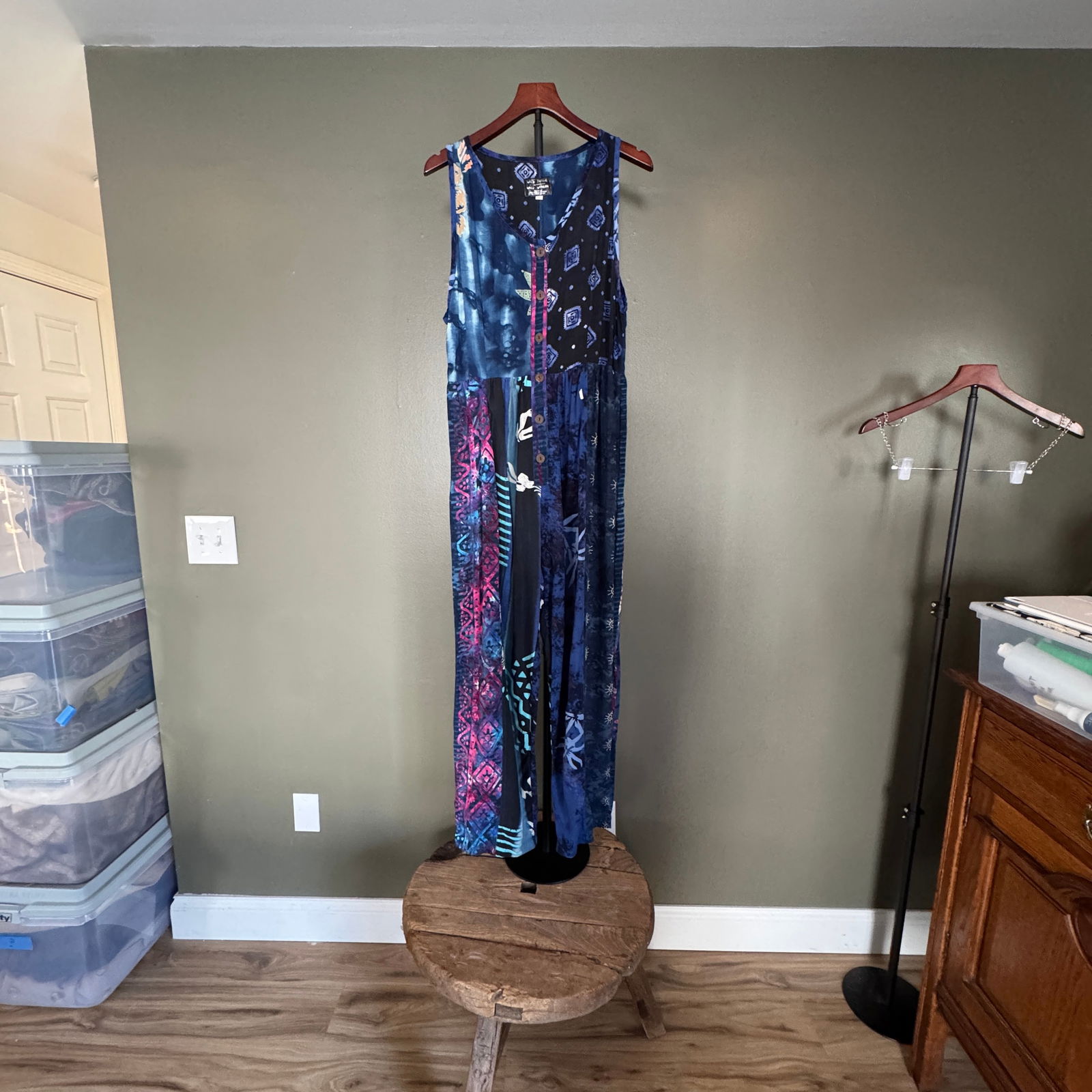 Wild Thing of San Francisco Patchwork Rayon Jumpsuit, Size L (1 of 4)