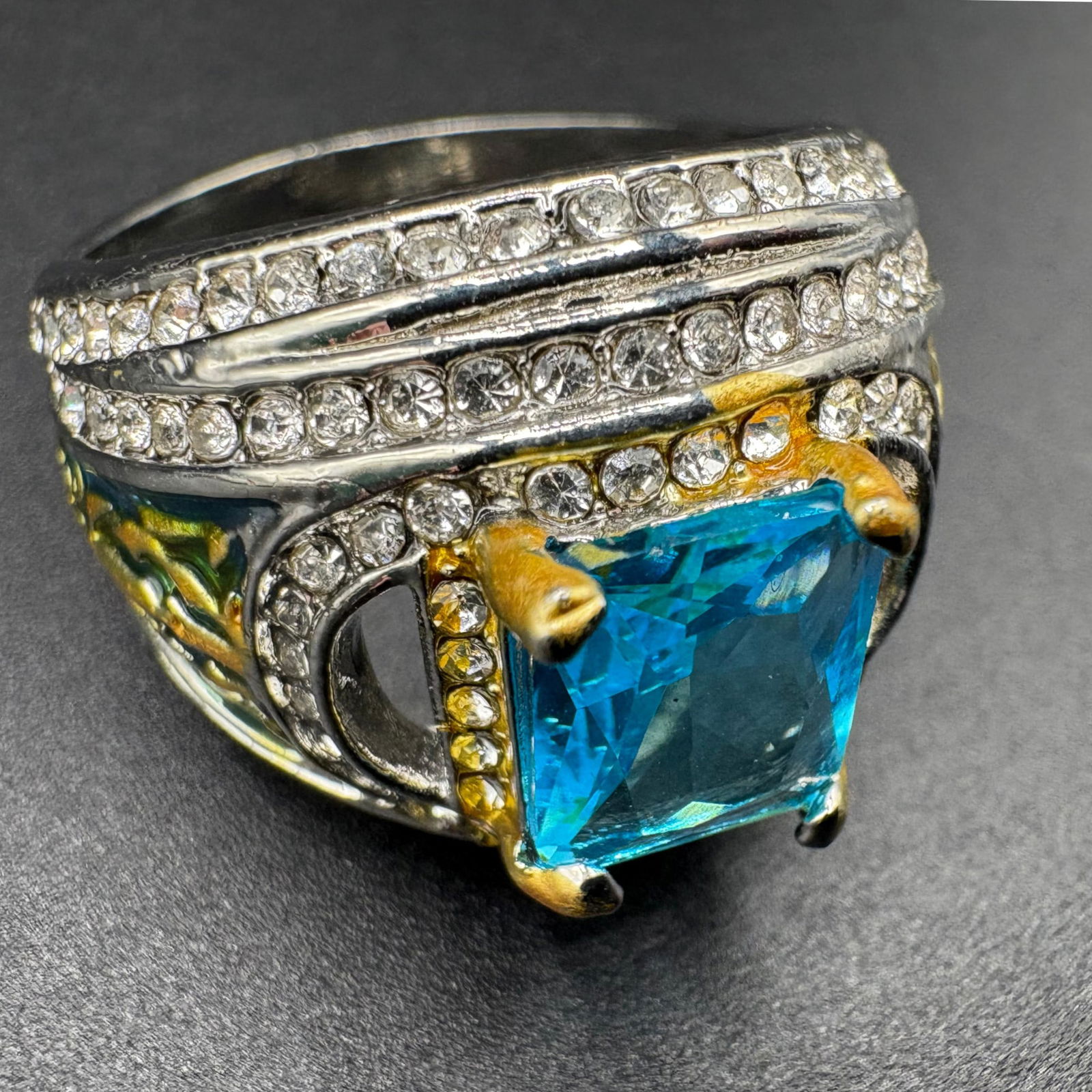 Vintage Aquamarine Alloy Statement Ring (1 of 3)