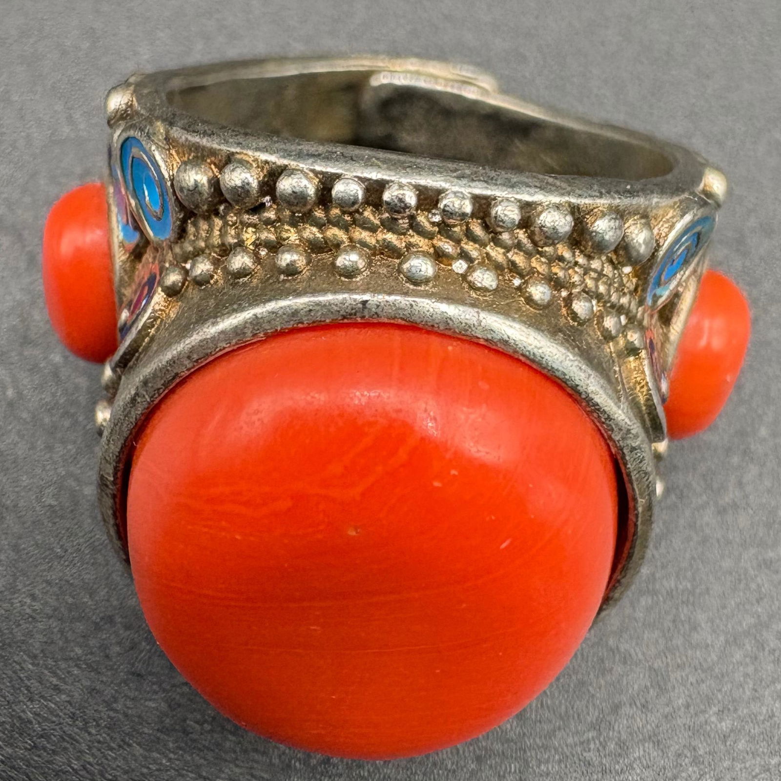 Vintage Red Agate Alloy Statement Ring - 2