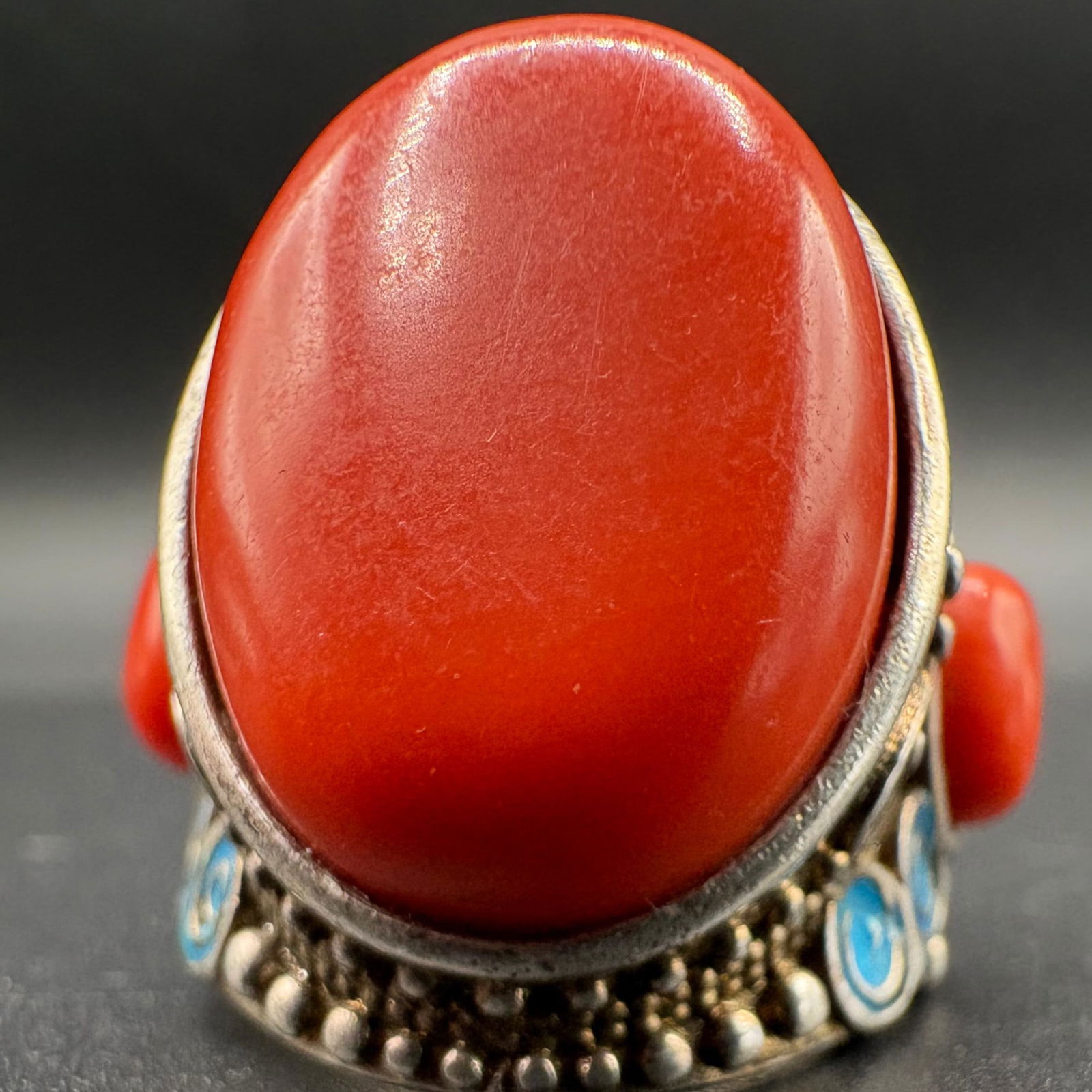 Vintage Red Agate Alloy Statement Ring - 3