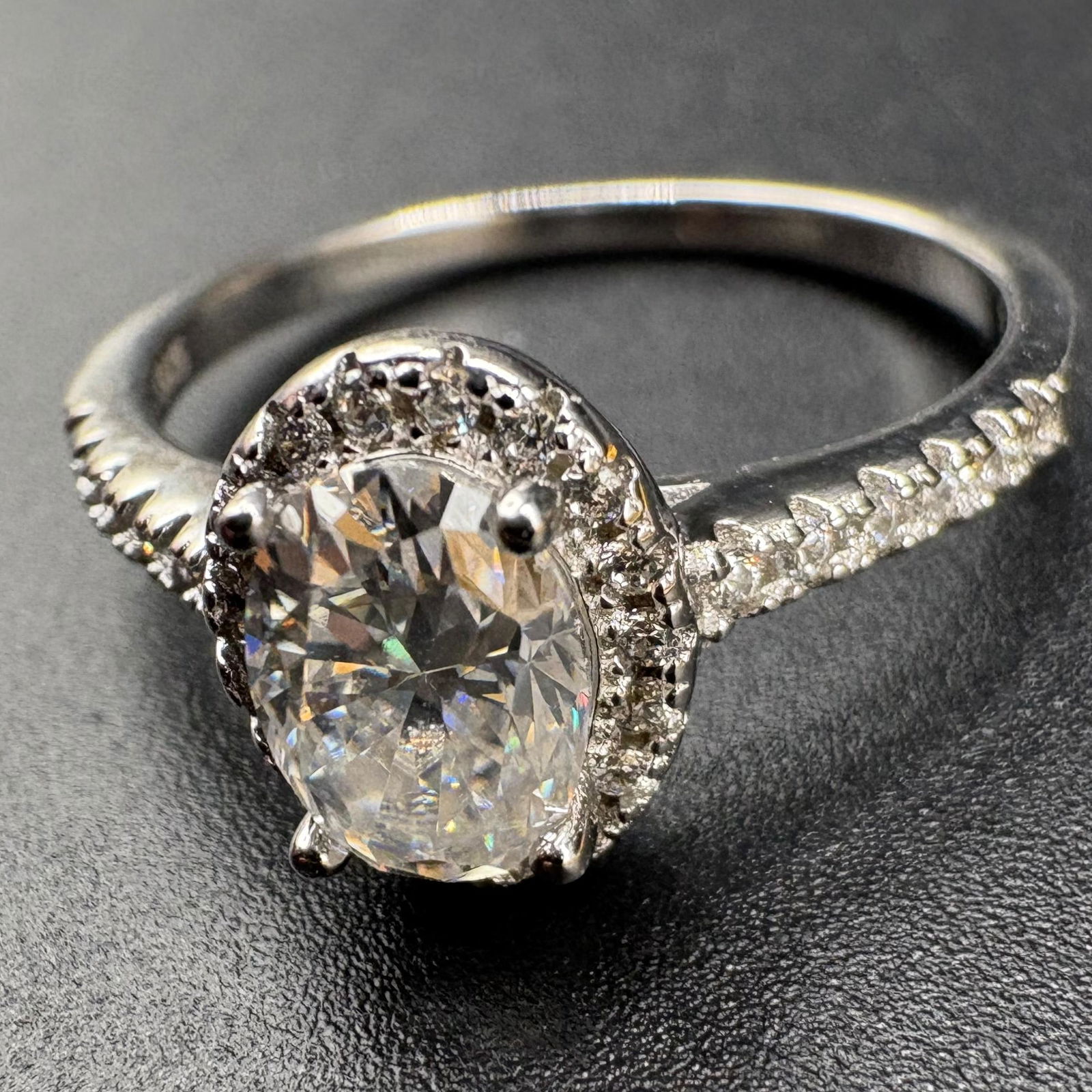 Oval Halo 1CT Moissanite S925 White Gold Plated Ring (1 of 3)