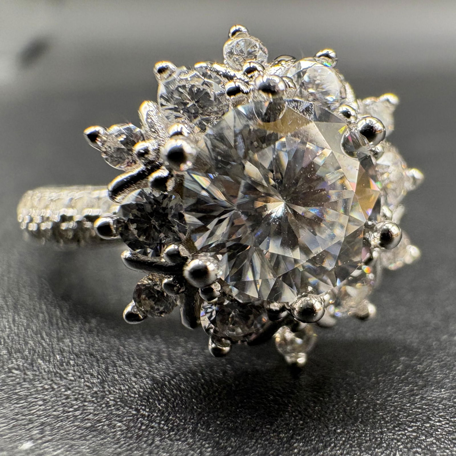 Vintage Sunburst 1CT Moissanite S925 White Gold Plated Ring (1 of 3)