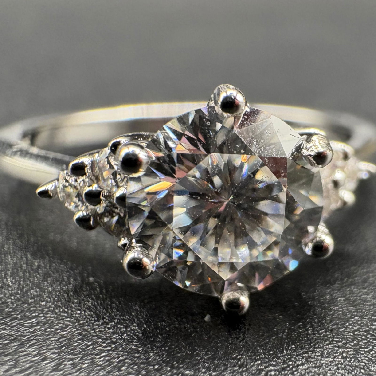 Trilogy Accent 1CT Moissanite S925 White Gold Plated Ring (1 of 3)