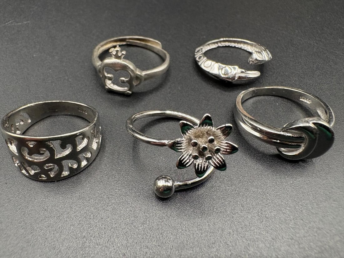 Group of Silver-Tone Rings with Assorted Designs (1 of 2)