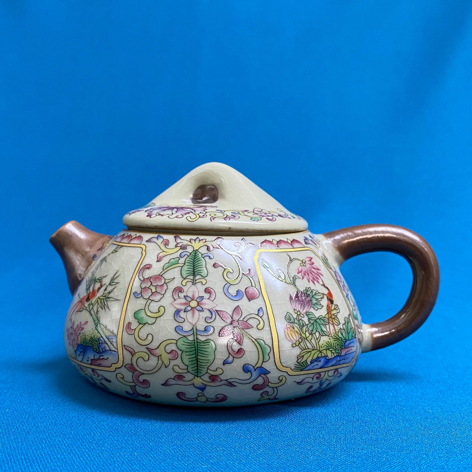 A Polychrome Enameled "Hundred Flowers" Crackle-Glaze Teapot (1 of 6)