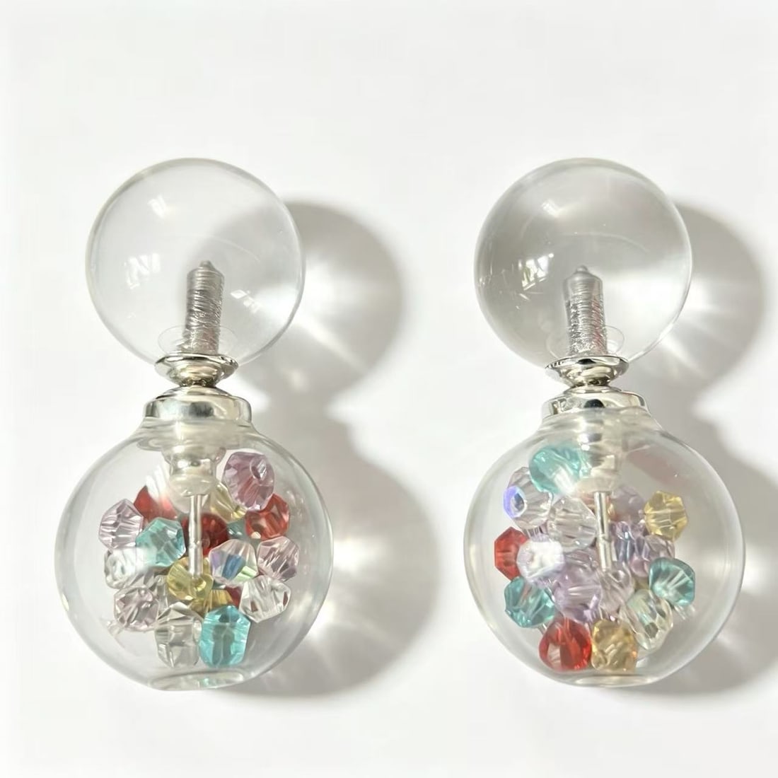 Colored Crystal Bead Silver Earrings