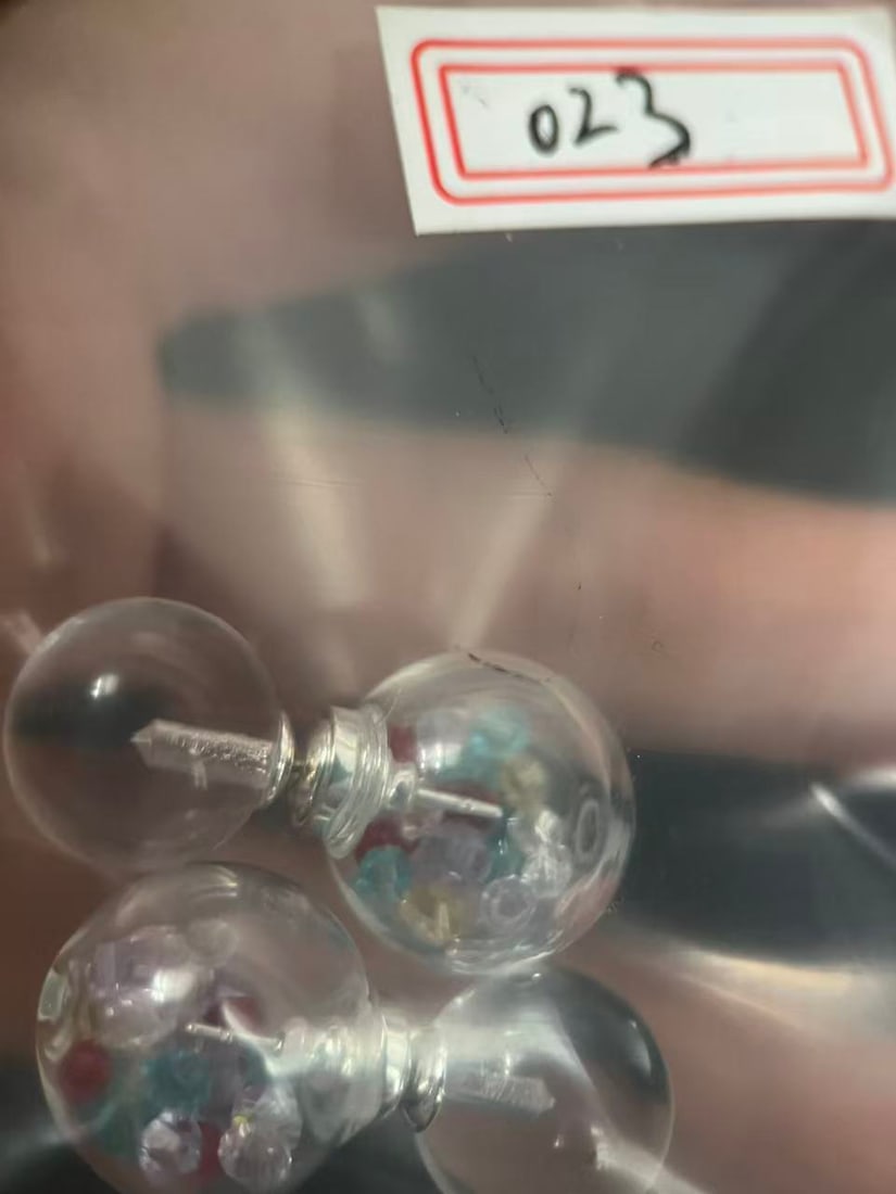 Colored Crystal Bead Silver Earrings - 2