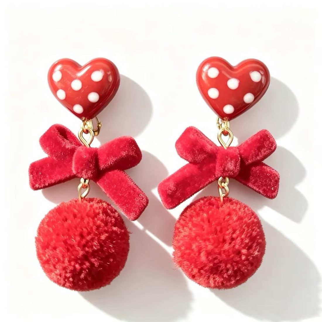 Red Velvet Bow Pom-Pom Earrings (1 of 2)