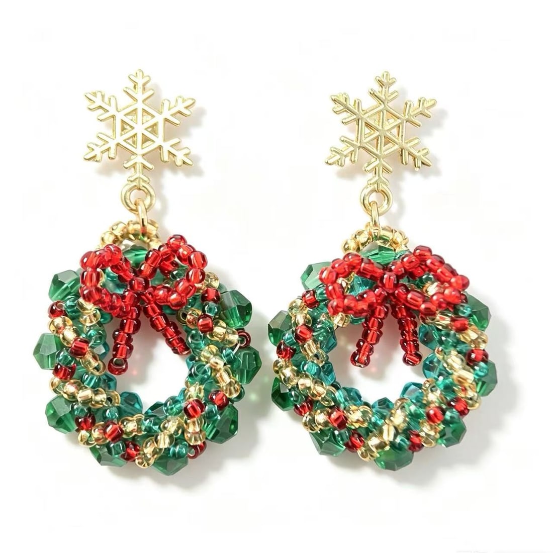 Holiday Snowflake & Glass Bead Wreath Earrings (1 of 2)