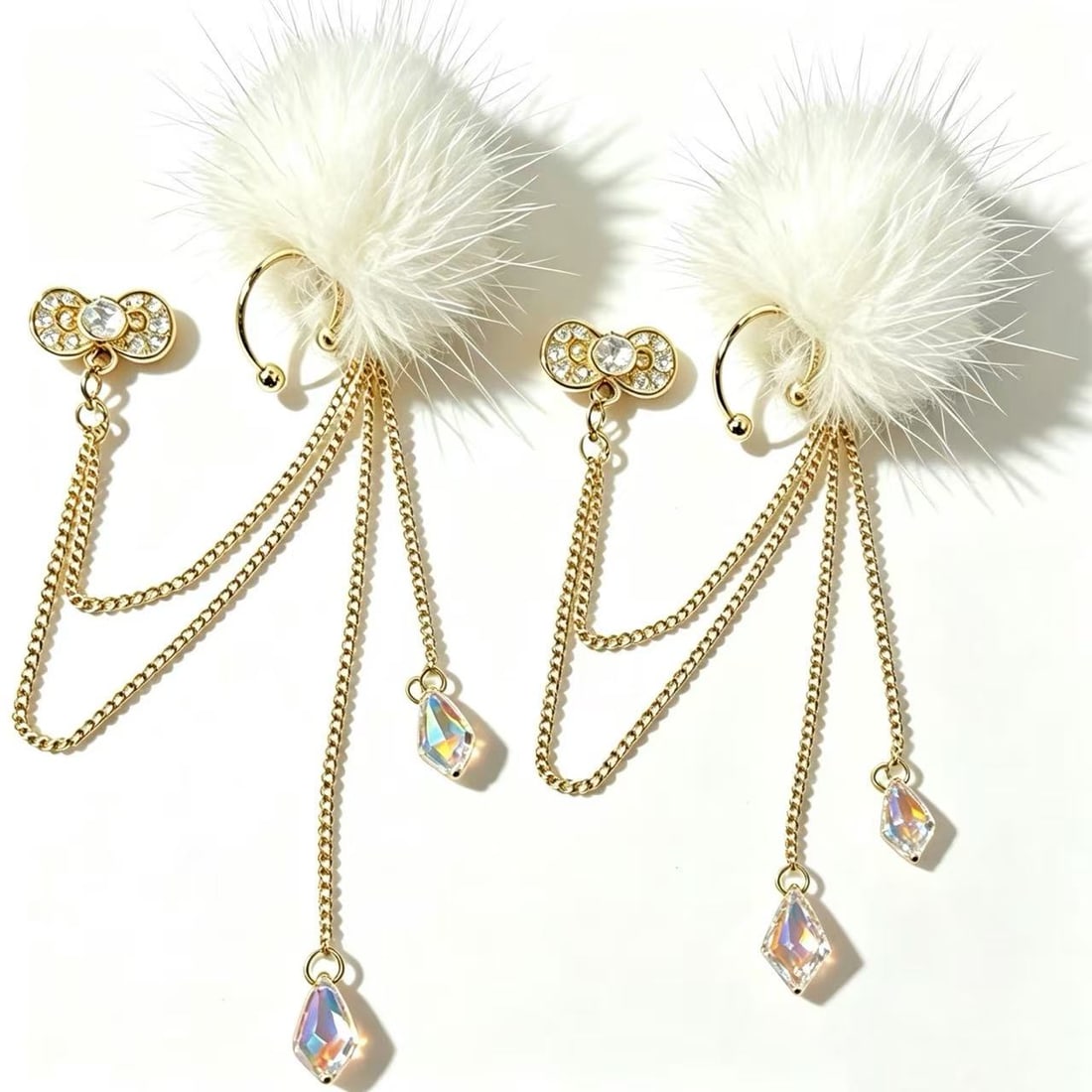 Iridescent Crystal and Plush Chain Drop Earrings (1 of 2)